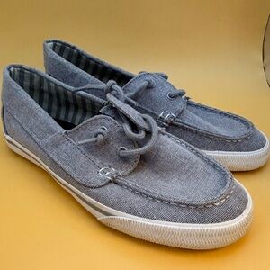 Sperry Top-Sider Girl’s Lounge Away Silver Glitter Boat Shoes - Size 3.5M